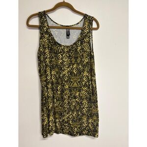 MarlaWynne Sleeveless Yellow/Black Animal Print Pattern Tank Top Women's Size L‎